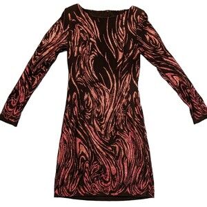 Cache Purple Black Swirl Beaded Long Sleeve Evening Cocktail Dress Sz M Defects